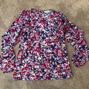 Nanette Lepore Pink watercolor Floral ruffled Shoulder Long Sleeve Top